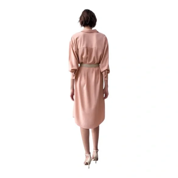 Zara Midi Oversized Belted Pink Shirtdress with Side Split | Size S - Picture 2 of 13
